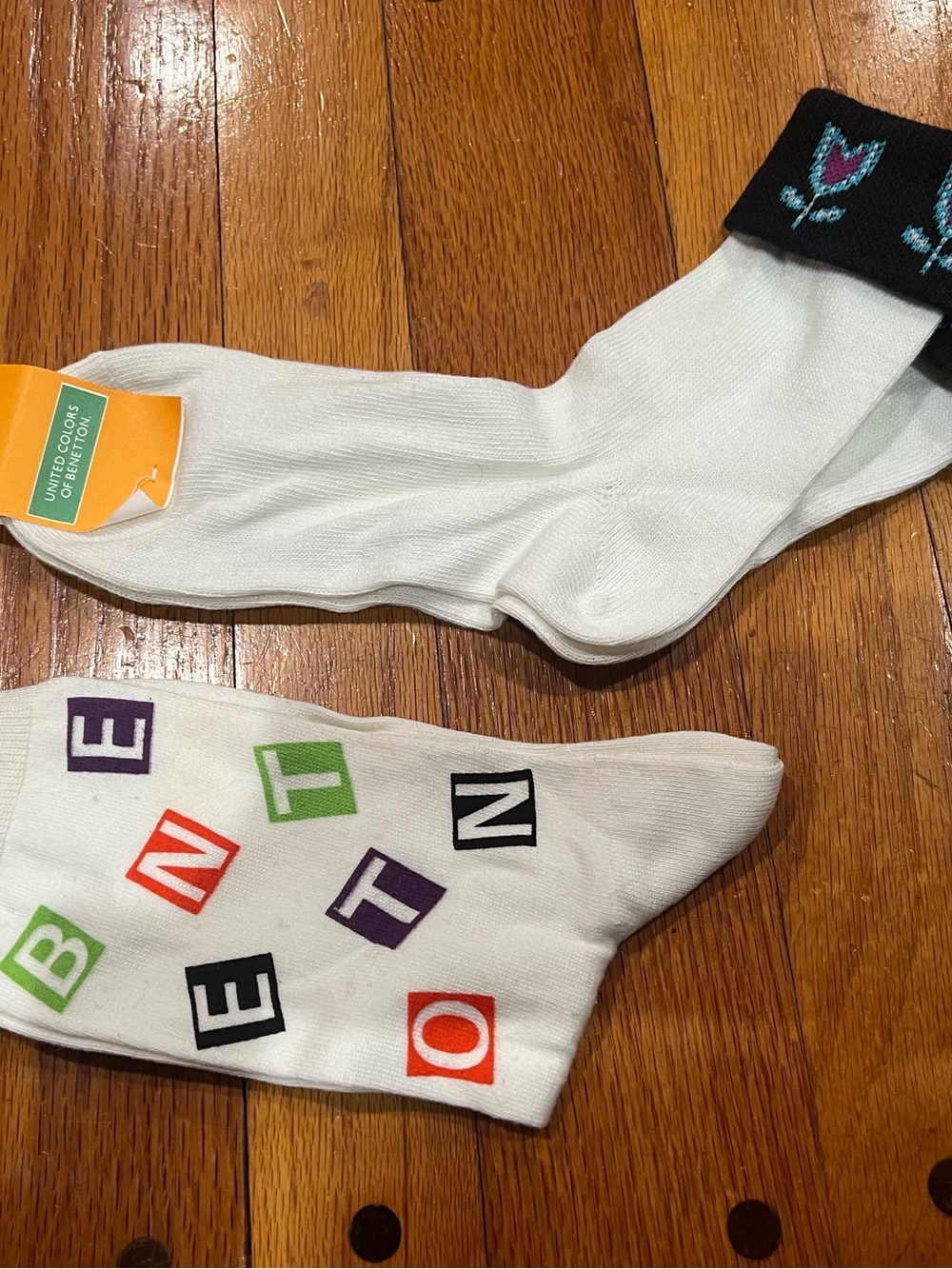 Decorative Crew Socks with Multicolor Letter Accents- NWT United Colors Benetton